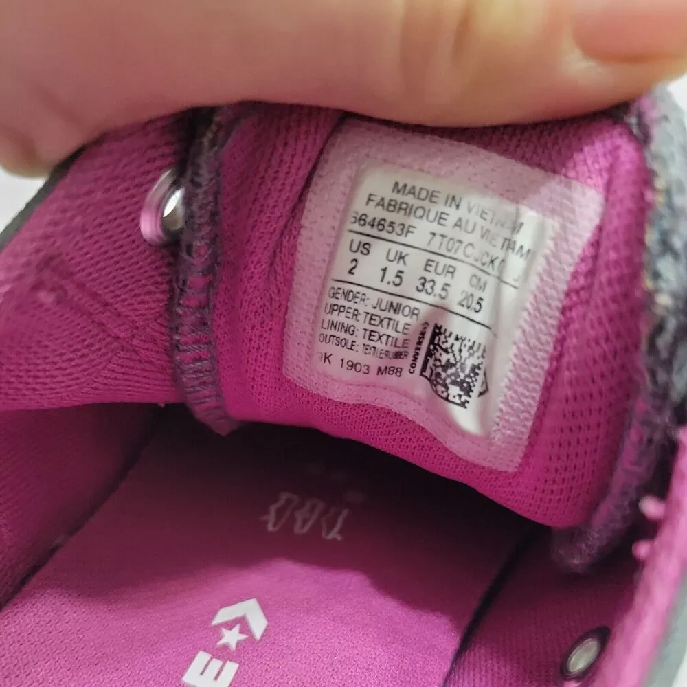 Converse All Star Shoes Girl 2 Grey Purple Low Top Jersey Canvas Comfort Sneaker